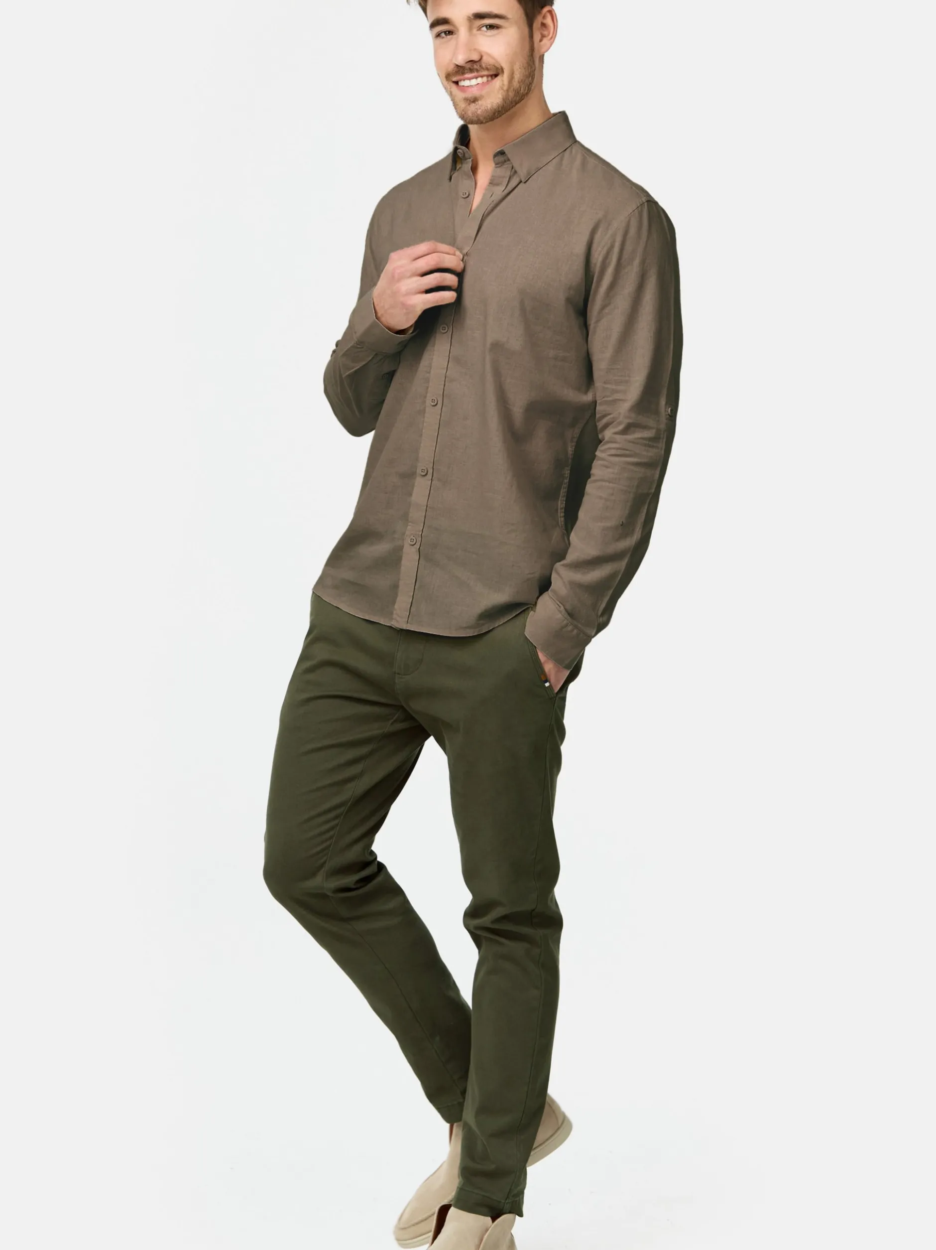 Indicode Herren Hemd Langarm - Brayden in beige sand