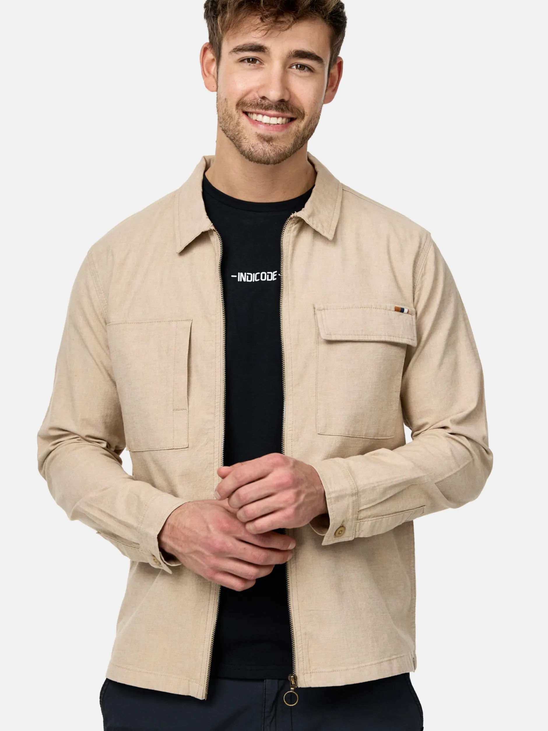 Indicode Herren Hemd Langarm - INEuron in beige sand