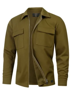Indicode Herren Hemd Langarm - INNello Zip Shirt in oliv khaki