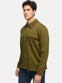 Indicode Herren Hemd Langarm - INNello Zip Shirt in oliv khaki