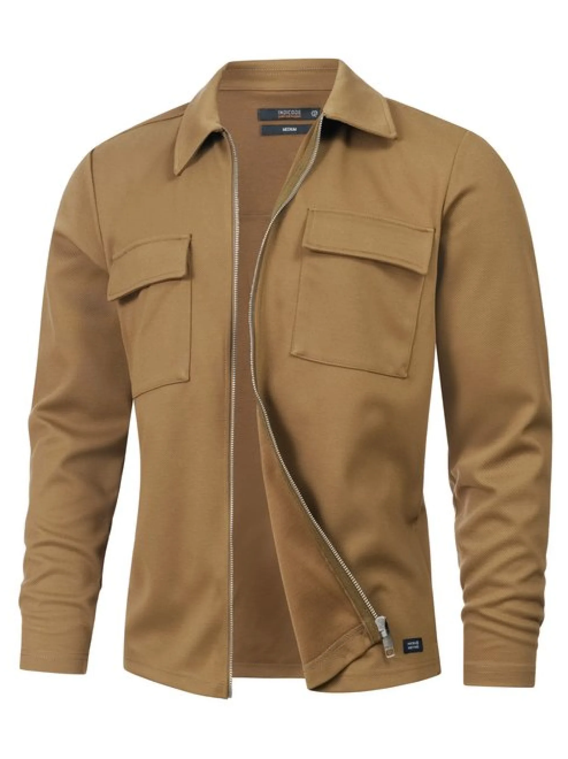 Indicode Herren Hemd Langarm - INNello Zip Shirt in oliv