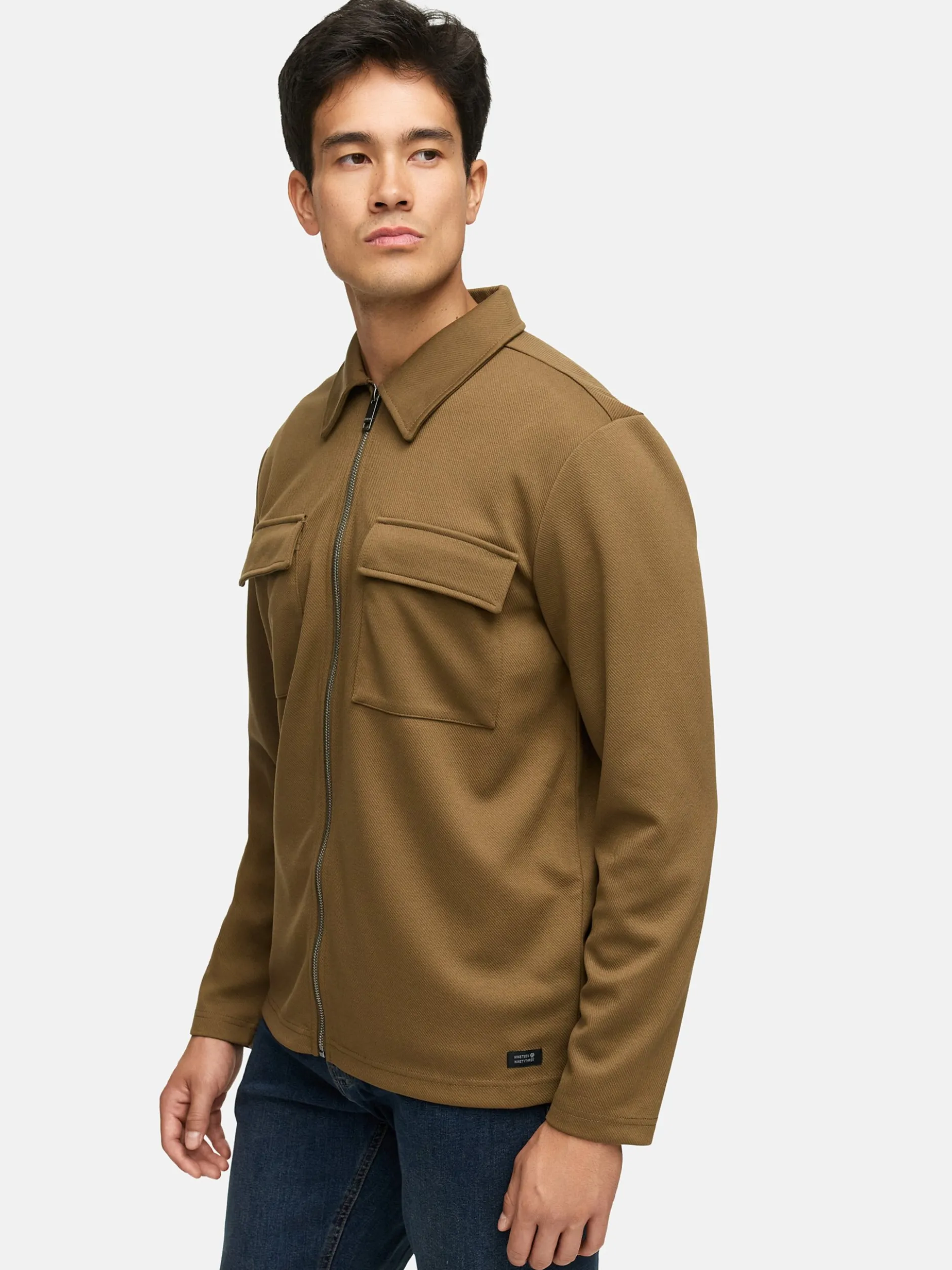 Indicode Herren Hemd Langarm - INNello Zip Shirt in oliv