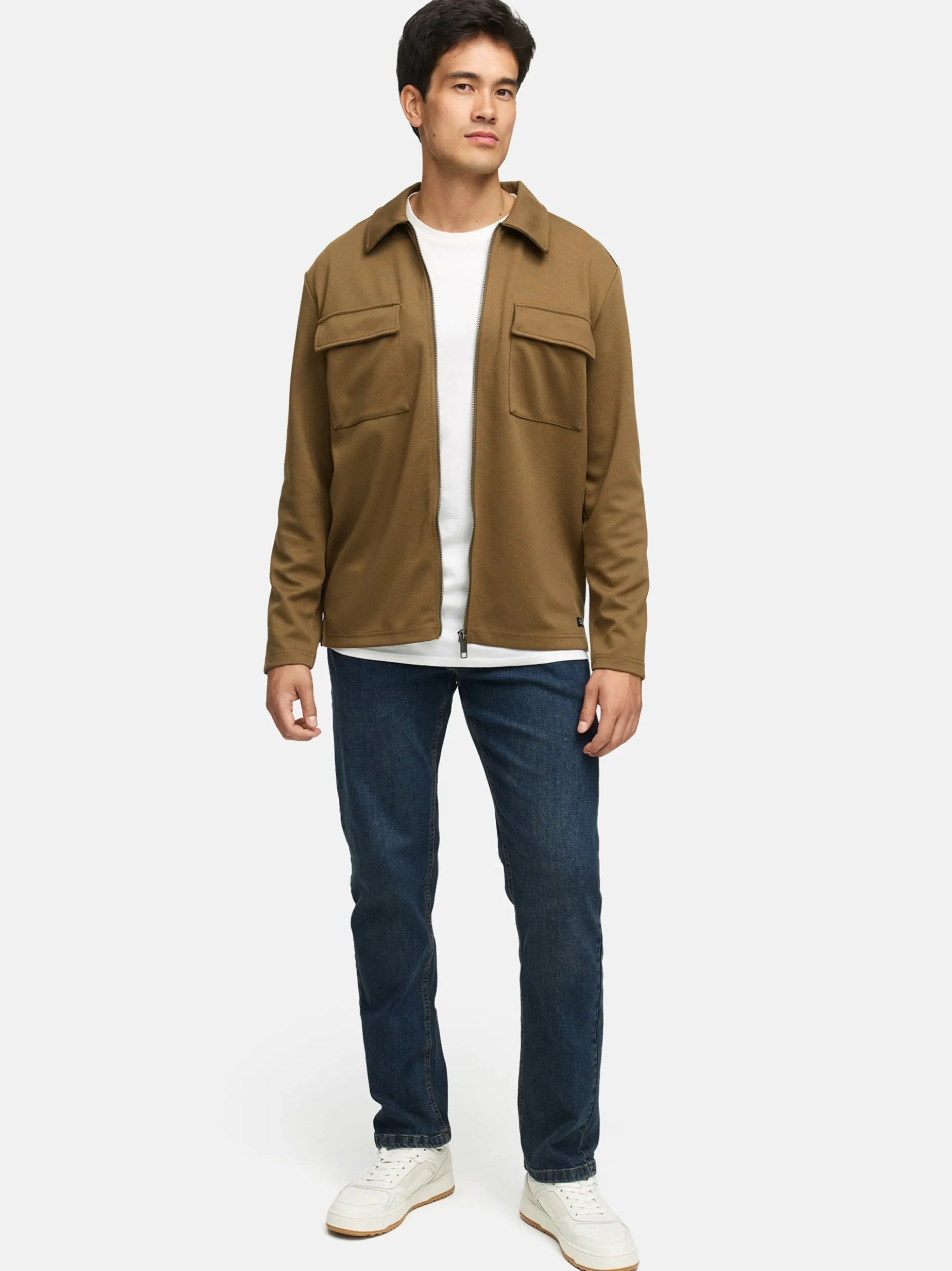 Indicode Herren Hemd Langarm - INNello Zip Shirt in oliv