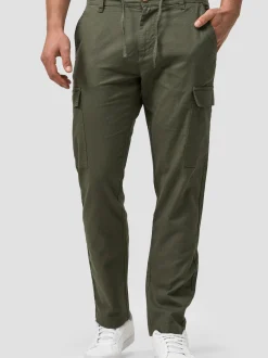 Indicode Herren Leinenhose Cargo - Leonardo in khaki