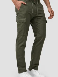 Indicode Herren Leinenhose Cargo - Leonardo in khaki