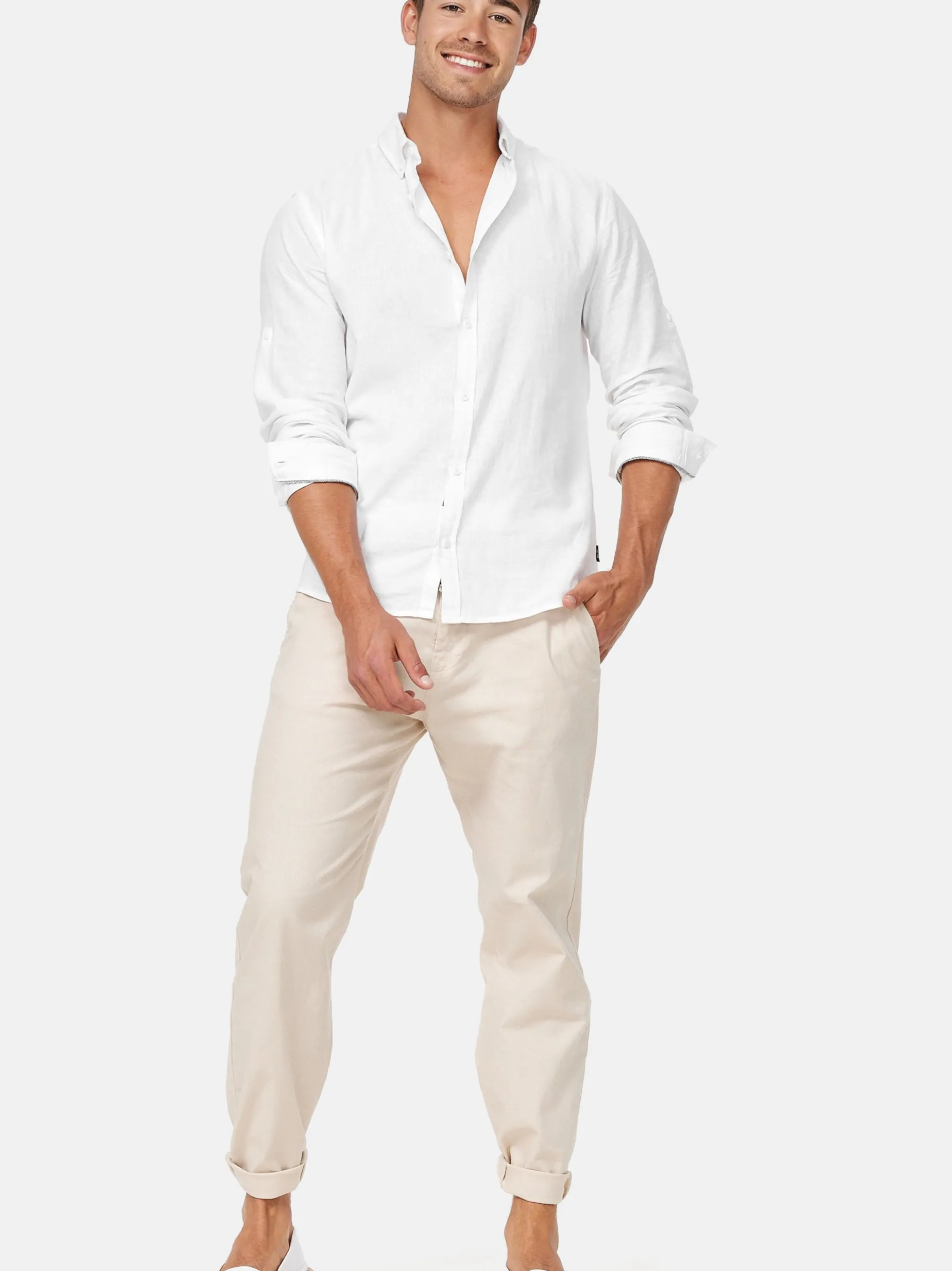 Indicode Herren Leinenhose - Veneto in beige sand