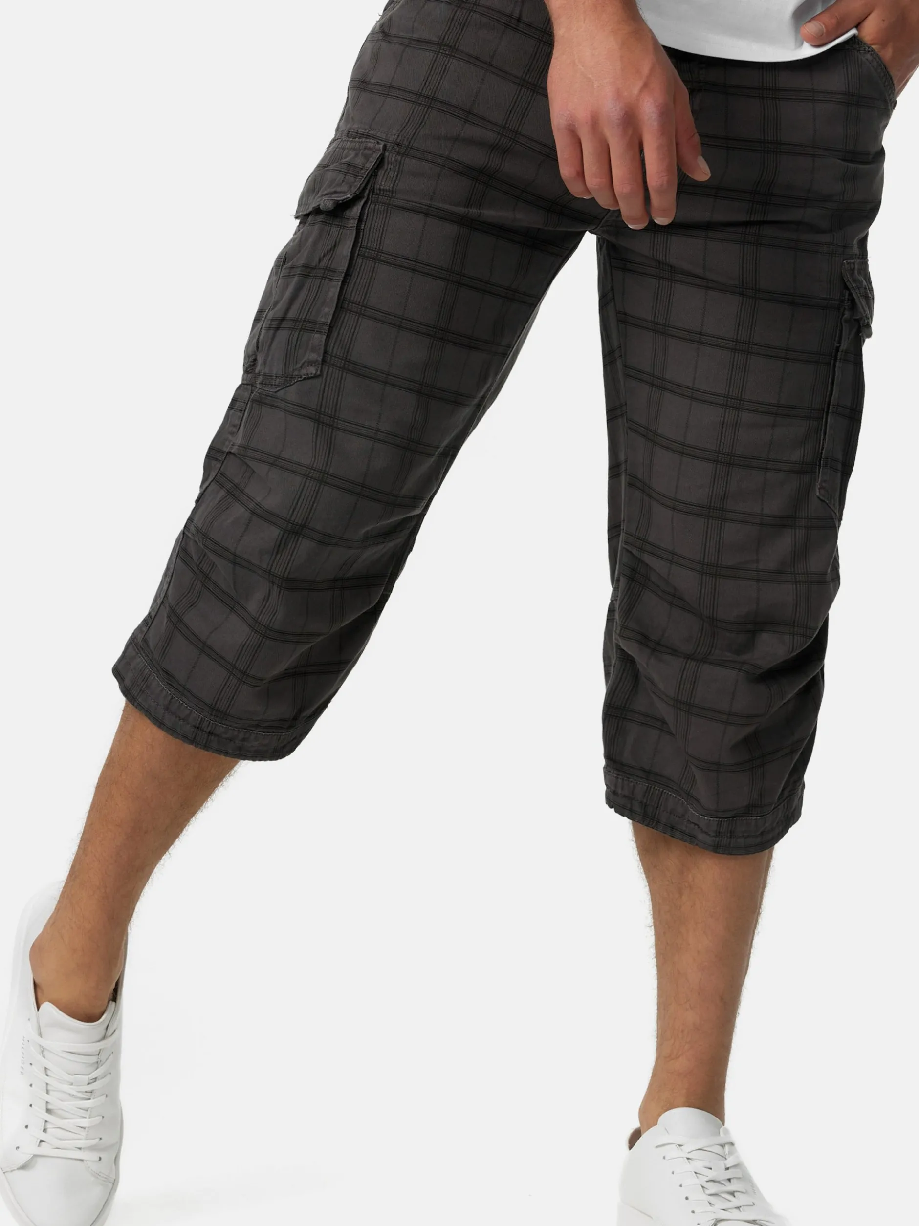 Indicode Herren Shorts Cargo - Nicolas Check in grau mehrfarbig