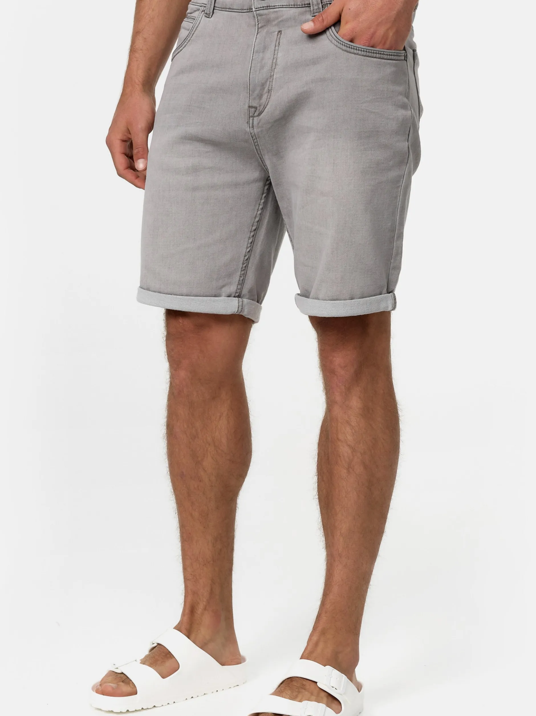 Indicode Herren Shorts Jeans - Lonar in hellgrau grau