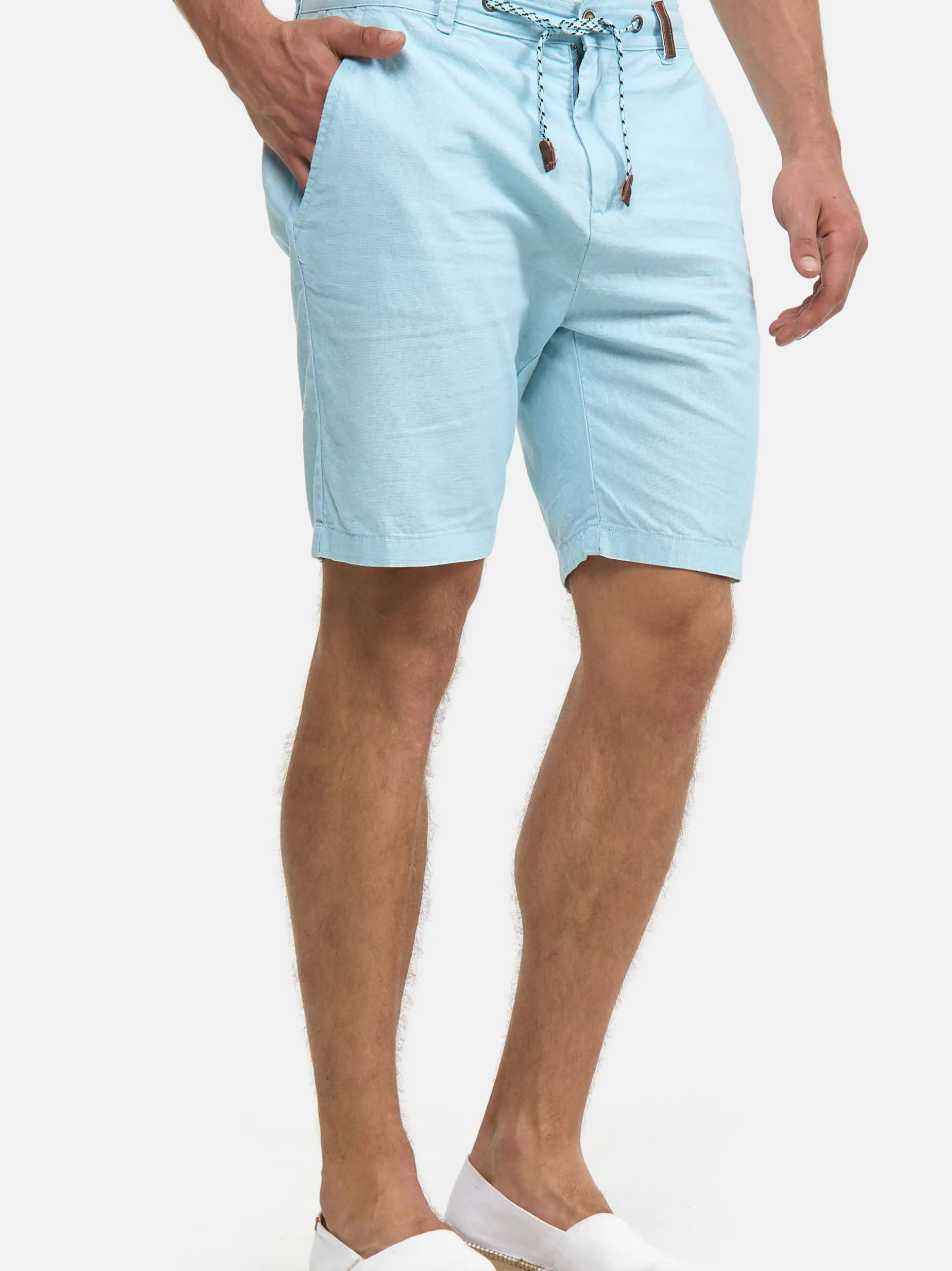 Indicode Herren Shorts Leinen - Bowmanville in hellblau