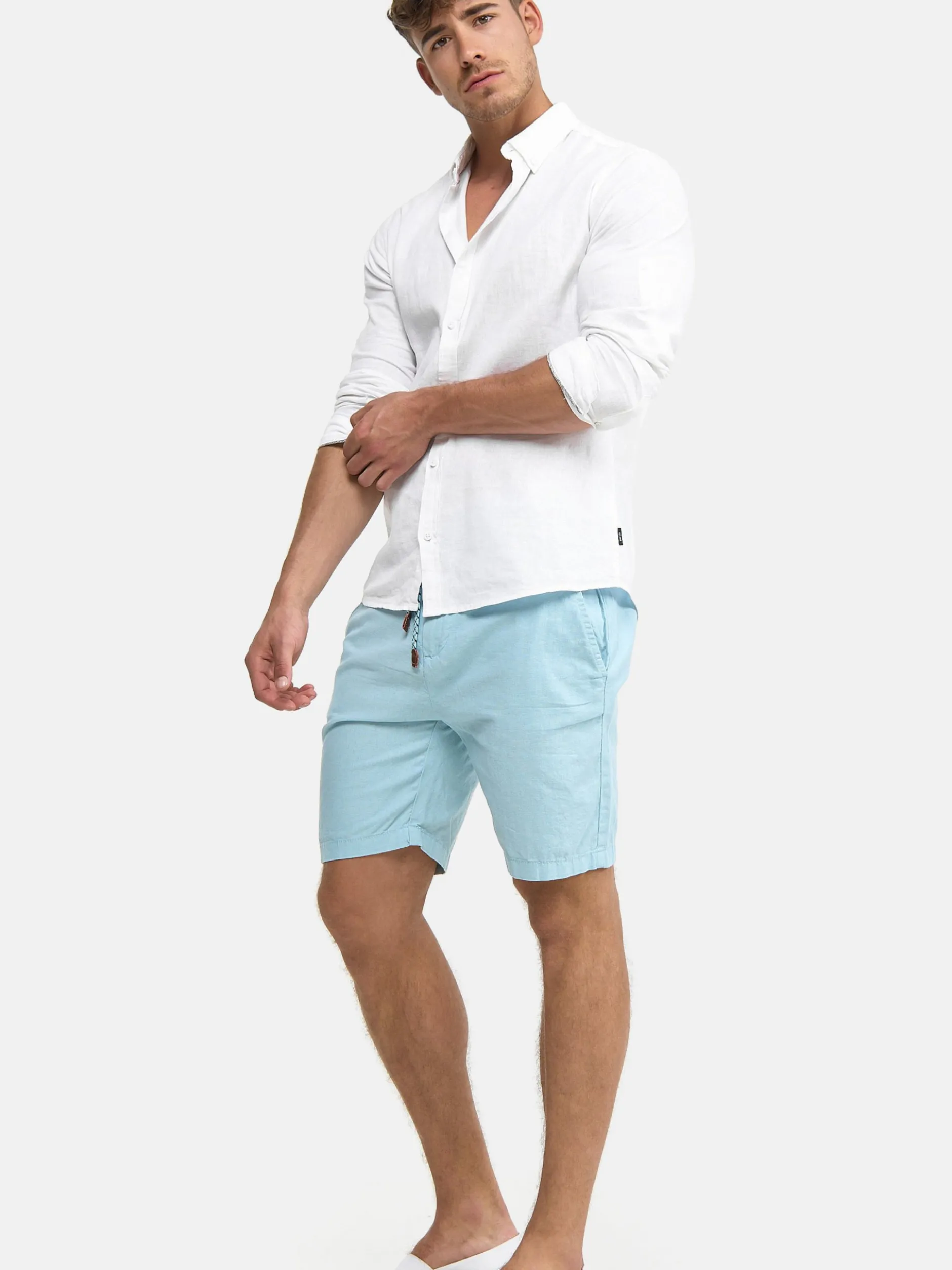 Indicode Herren Shorts Leinen - Bowmanville in hellblau