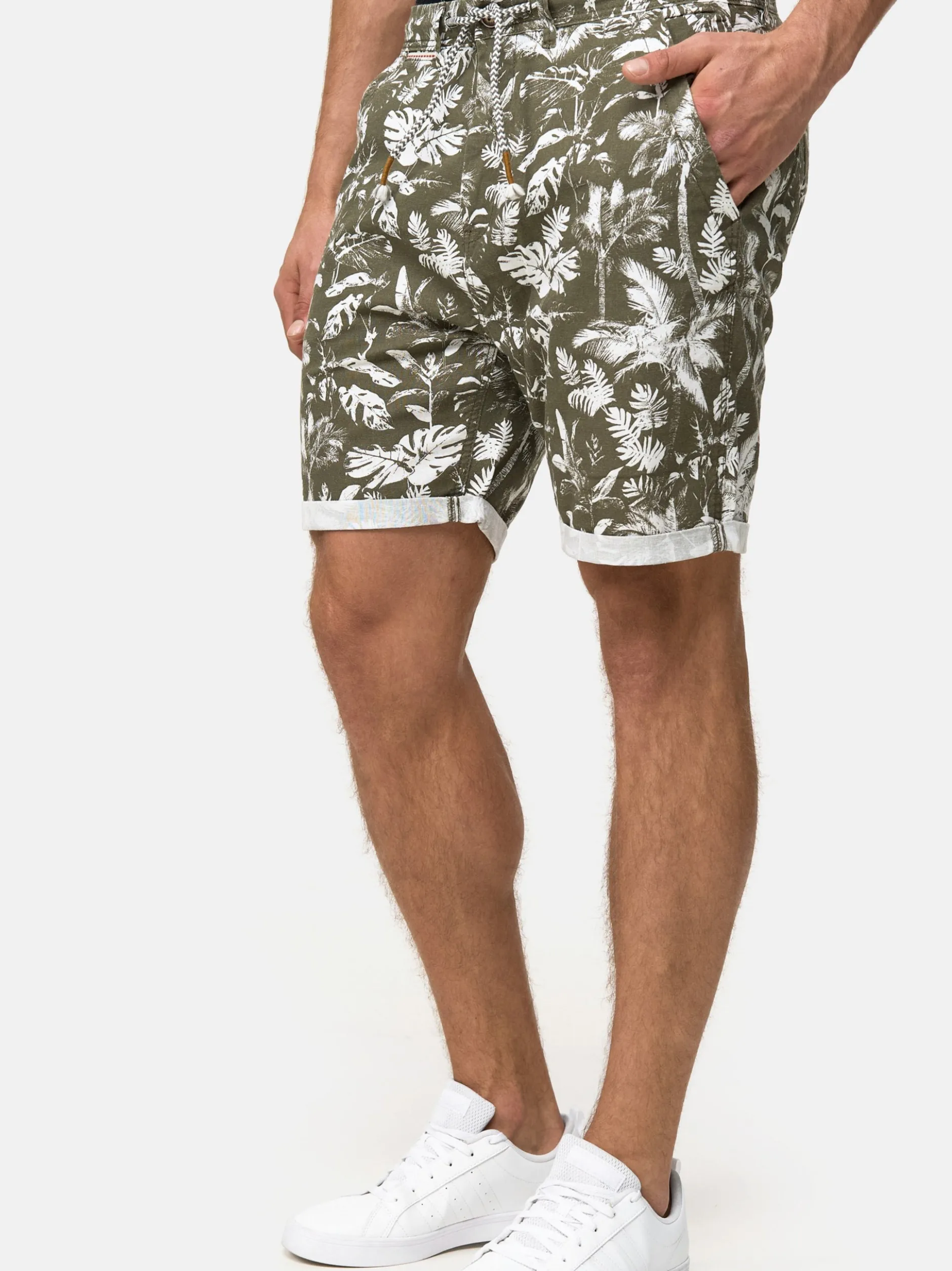 Indicode Herren Shorts Leinen - Brayan in khaki