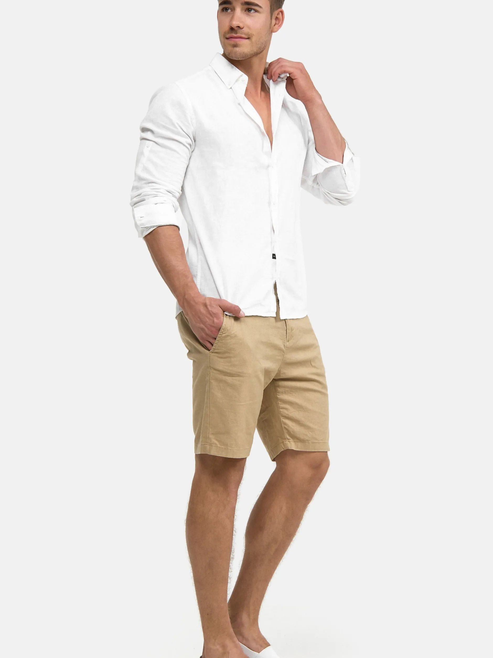 Indicode Herren Shorts Leinen - Bowmanville in beige sand