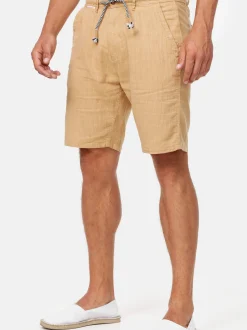 Indicode Herren Shorts Leinen - Corvallis in camel mehrfarbig