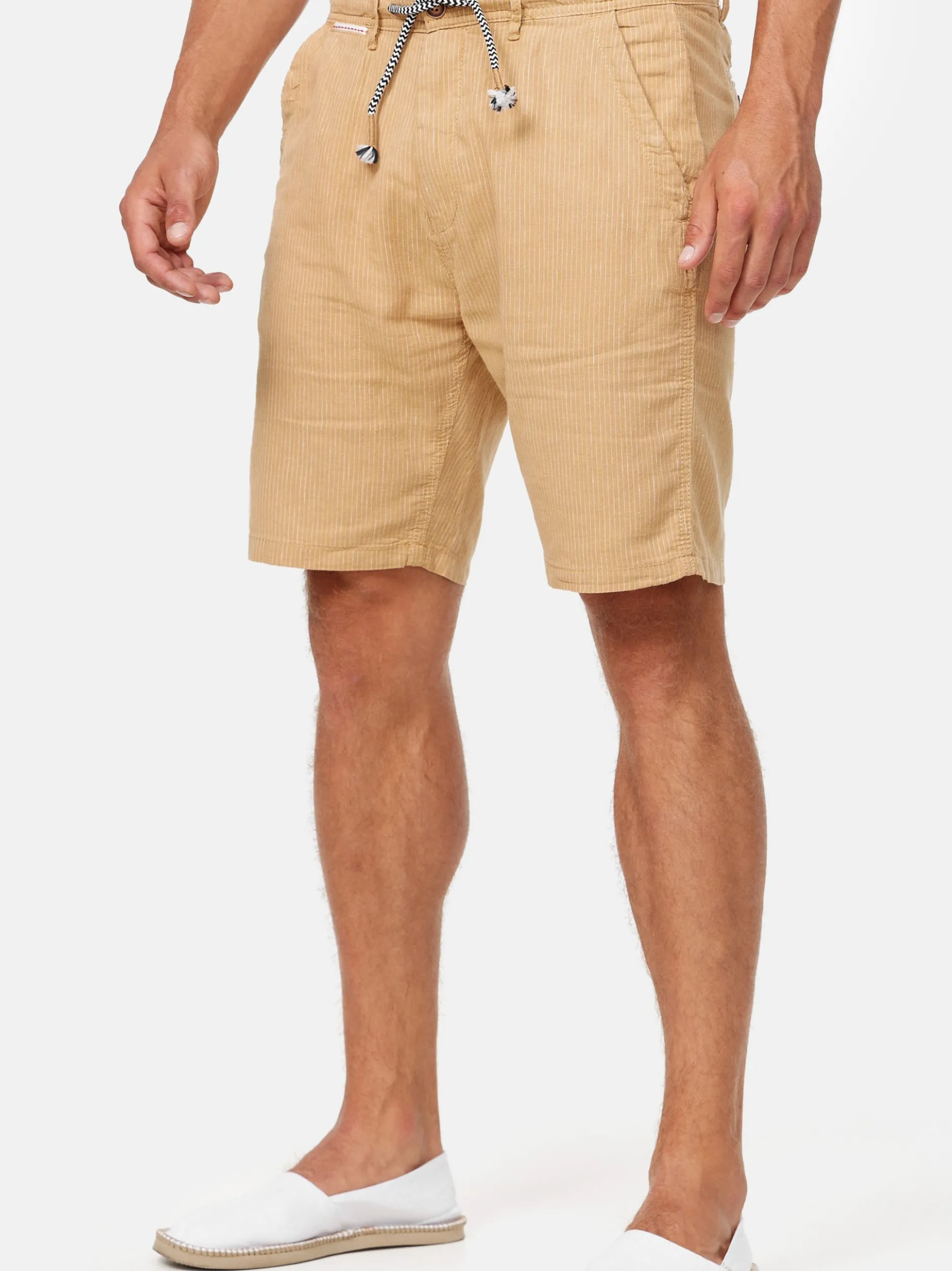 Indicode Herren Shorts Leinen - Corvallis in camel mehrfarbig