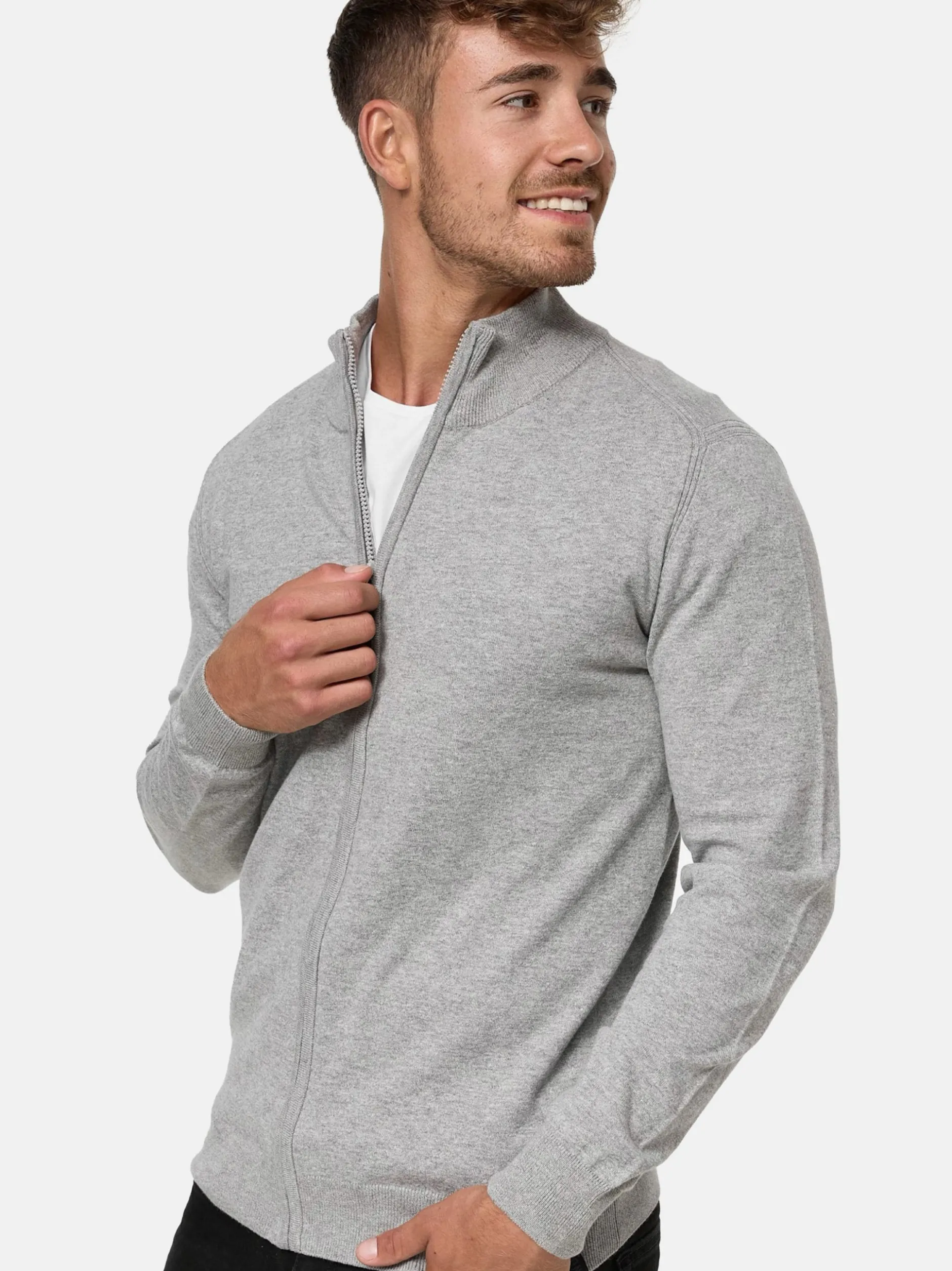 Indicode Herren Strickjacke - Lau in hellgrau