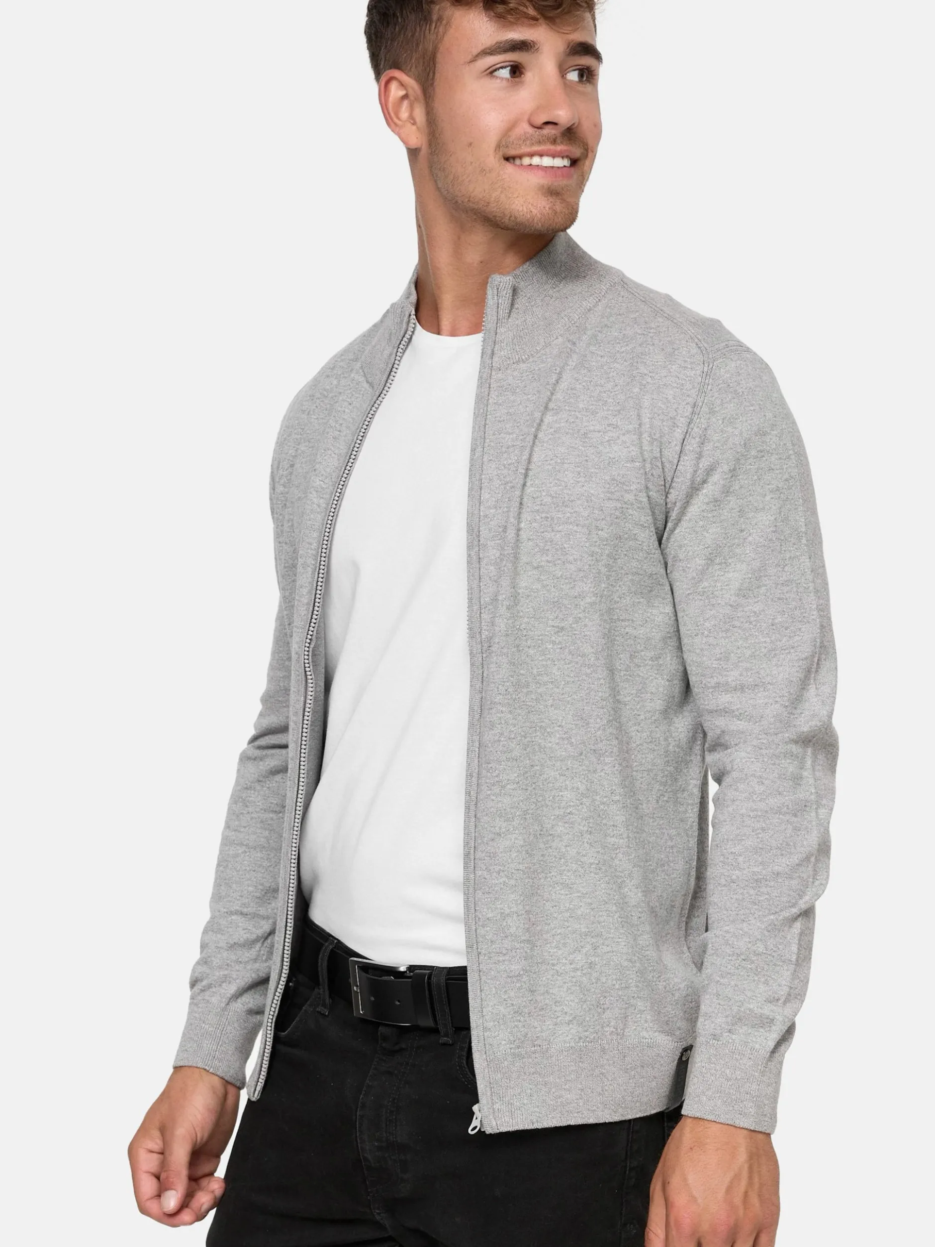 Indicode Herren Strickjacke - Lau in hellgrau