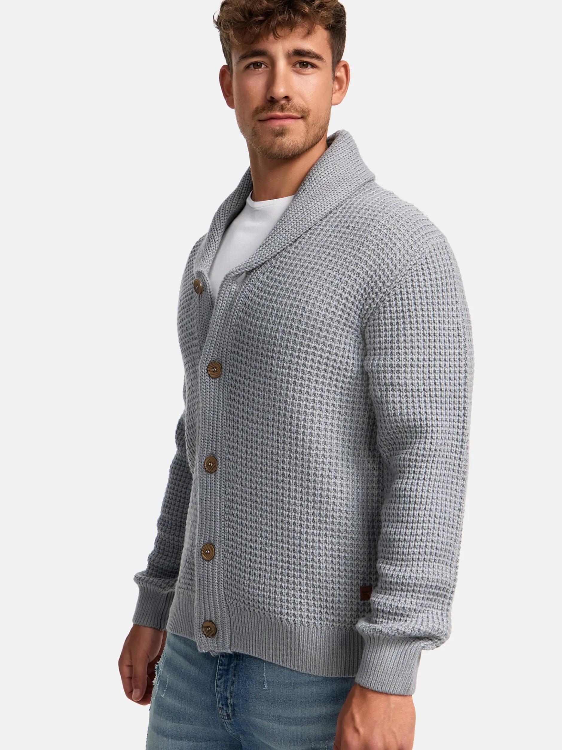 Indicode Herren Strickjacke - INBrandox in hellgrau grau