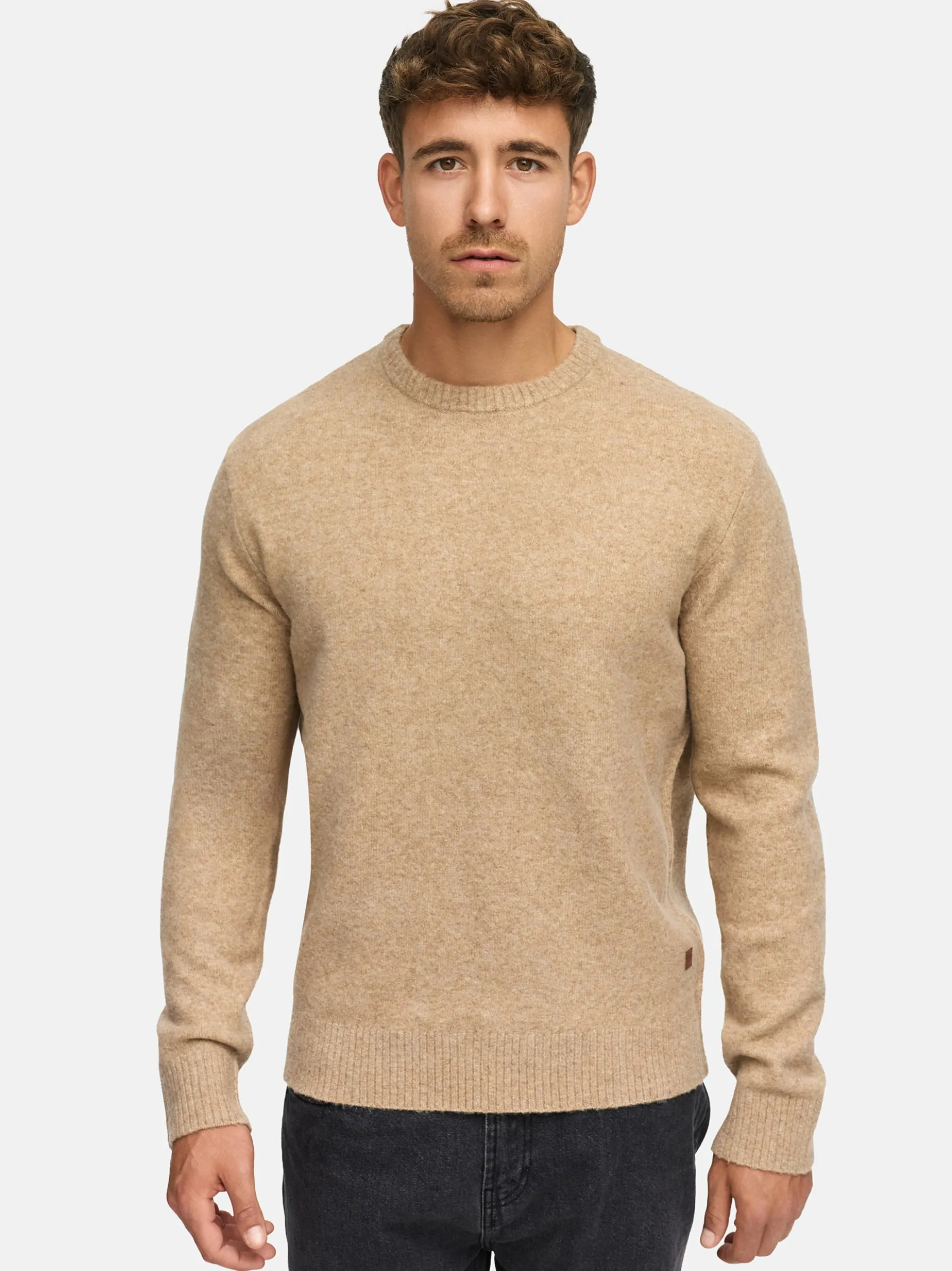 Indicode Herren Strickpullover - INTrax O-neck in beige