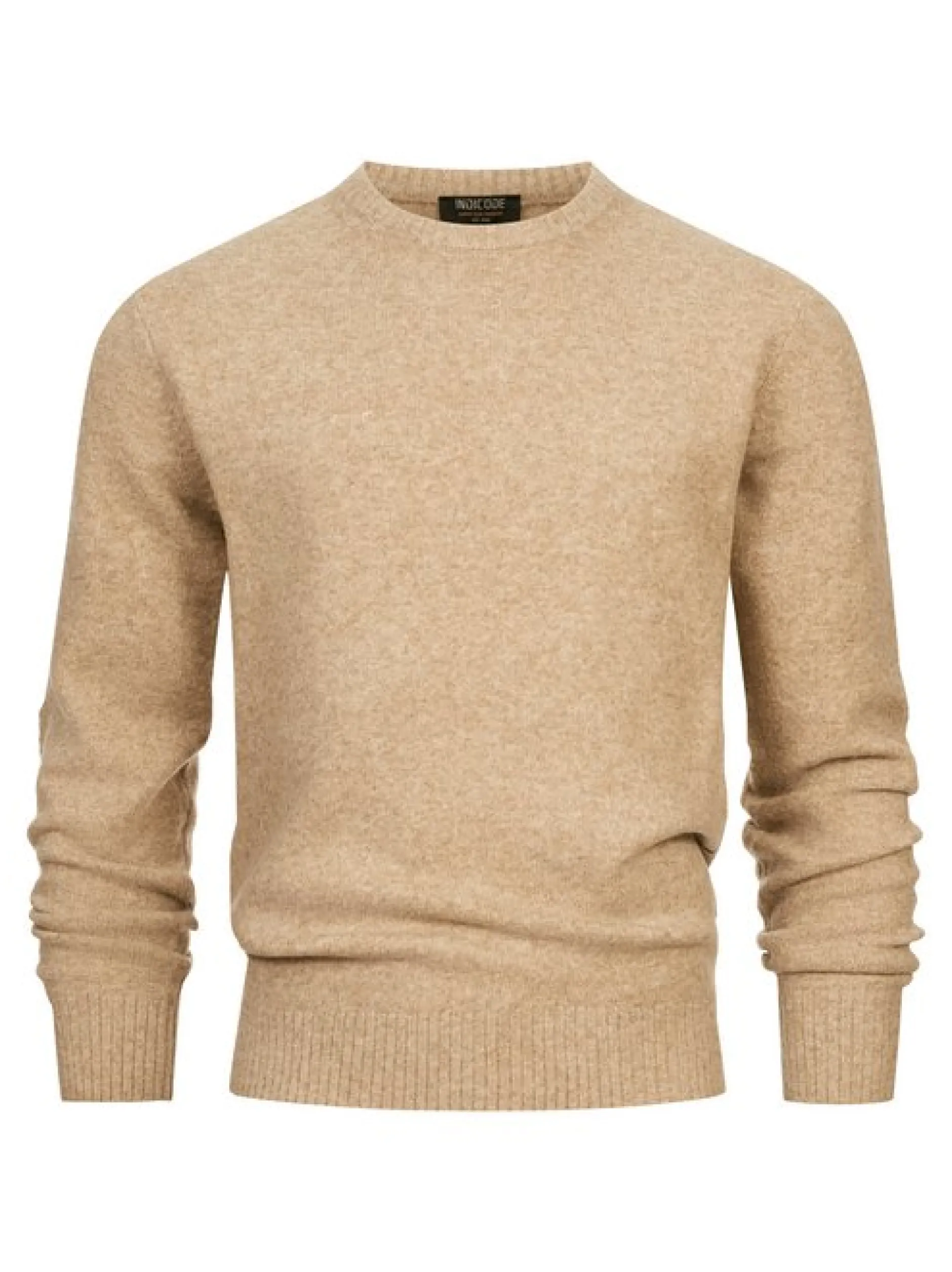 Indicode Herren Strickpullover - INTrax O-neck in beige