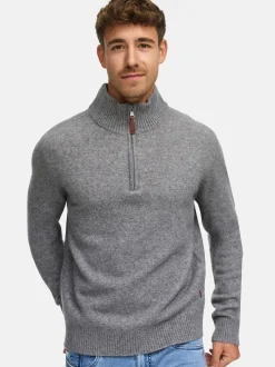 Indicode Herren Strickpullover - INTrax Half Zip in grau