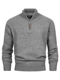 Indicode Herren Strickpullover - INTrax Half Zip in grau