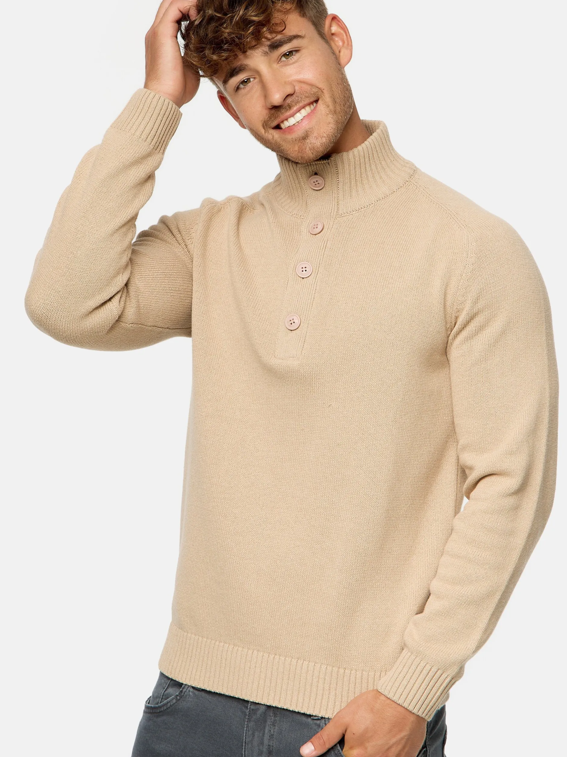 Indicode Herren Strickpullover - INIsalu in beige
