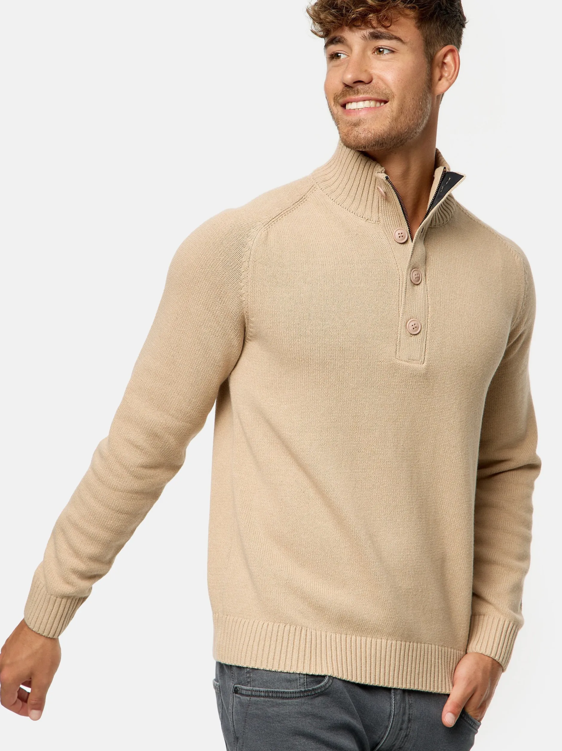 Indicode Herren Strickpullover - INIsalu in beige
