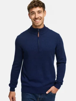 Indicode Herren Strickpullover - INMargous Half-Zip in blau
