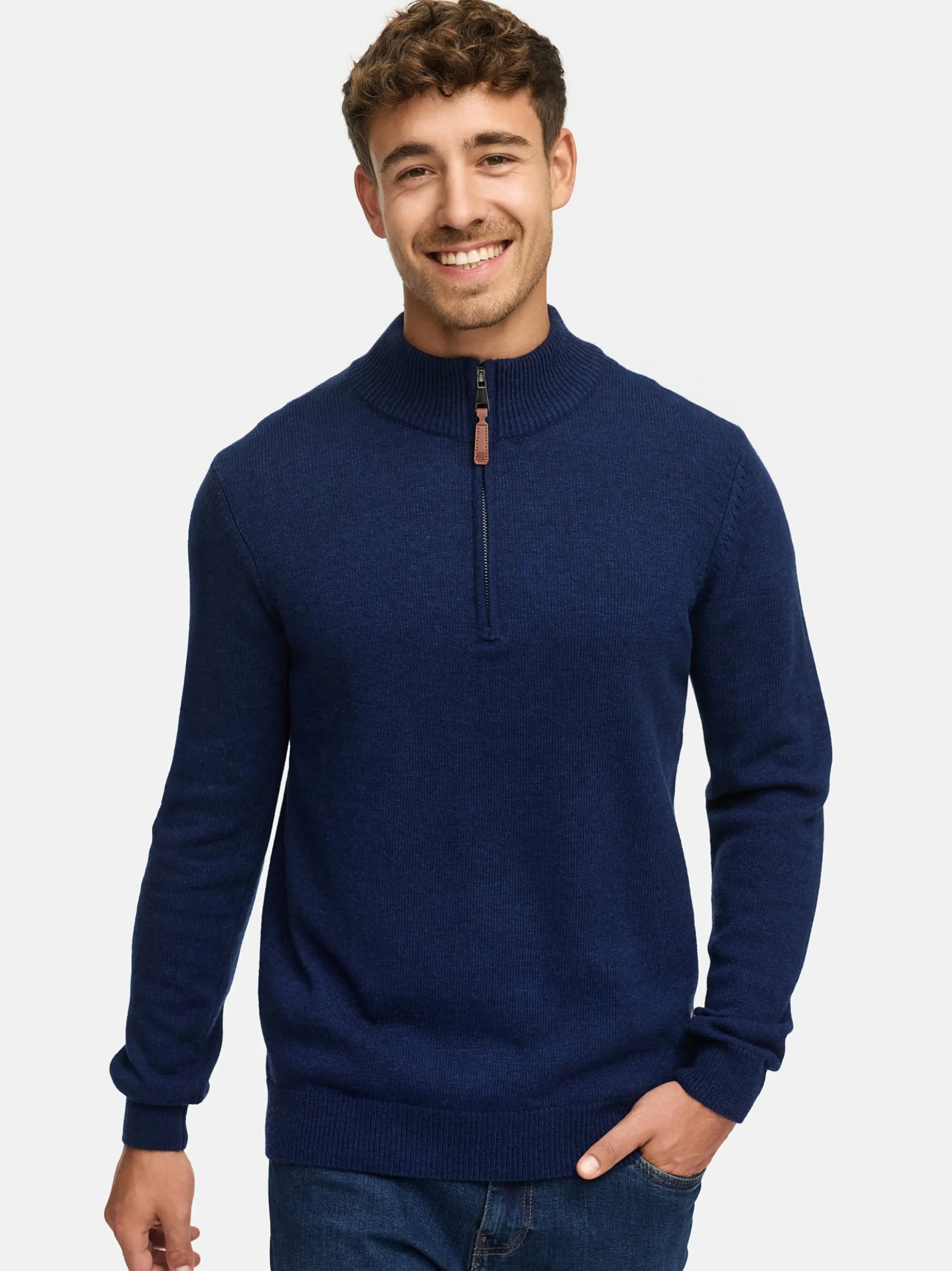 Indicode Herren Strickpullover - INMargous Half-Zip in blau