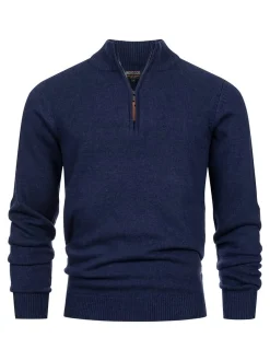 Indicode Herren Strickpullover - INMargous Half-Zip in blau