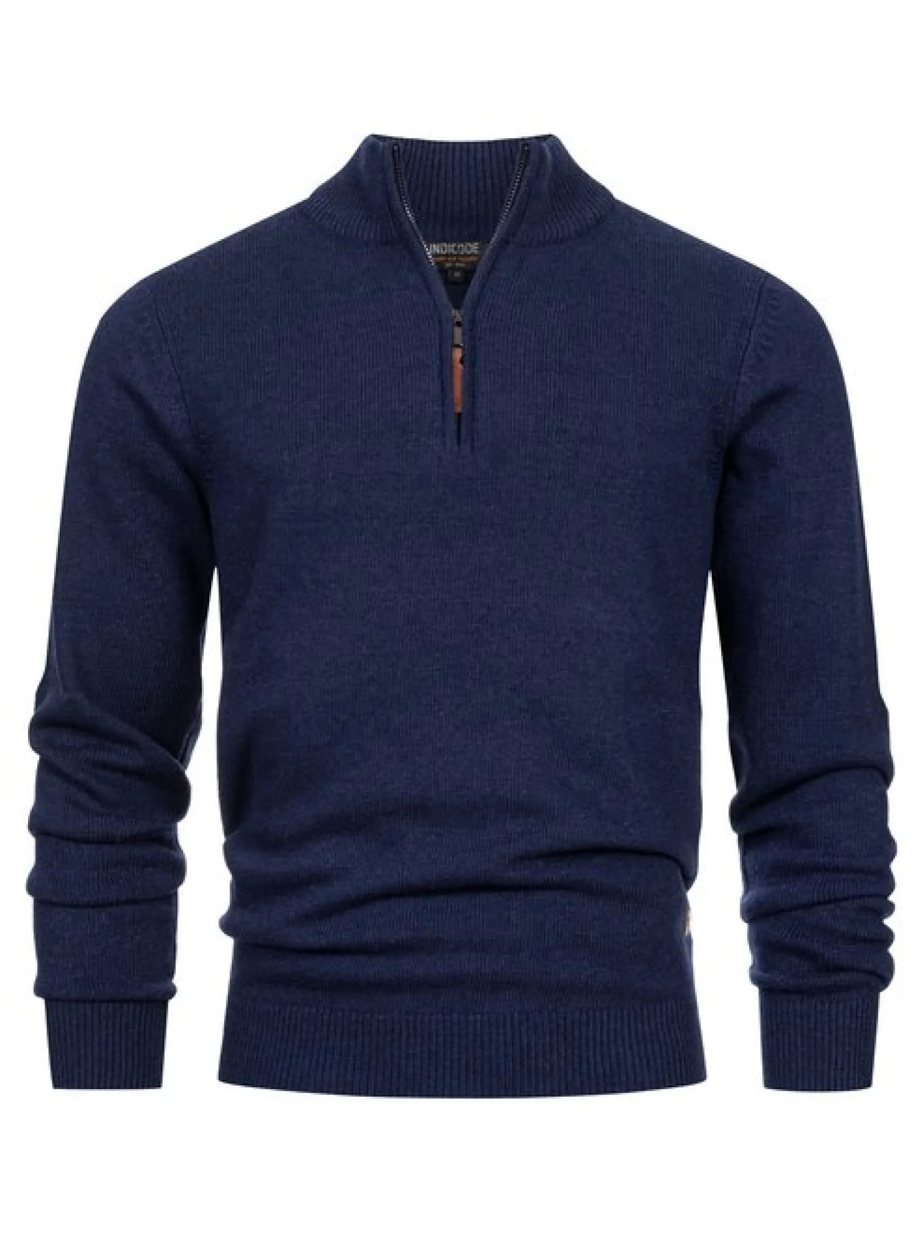 Indicode Herren Strickpullover - INMargous Half-Zip in blau