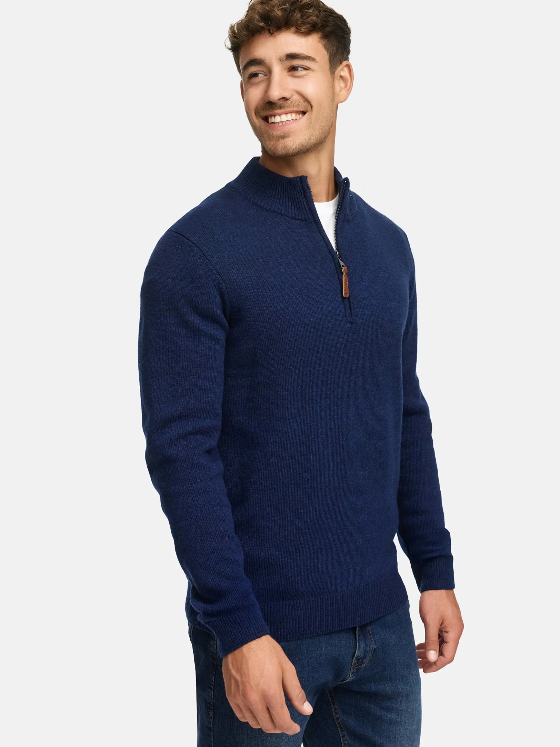 Indicode Herren Strickpullover - INMargous Half-Zip in blau