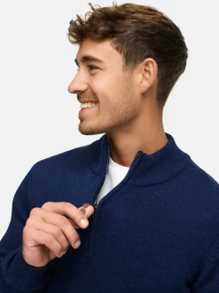 Indicode Herren Strickpullover - INMargous Half-Zip in blau