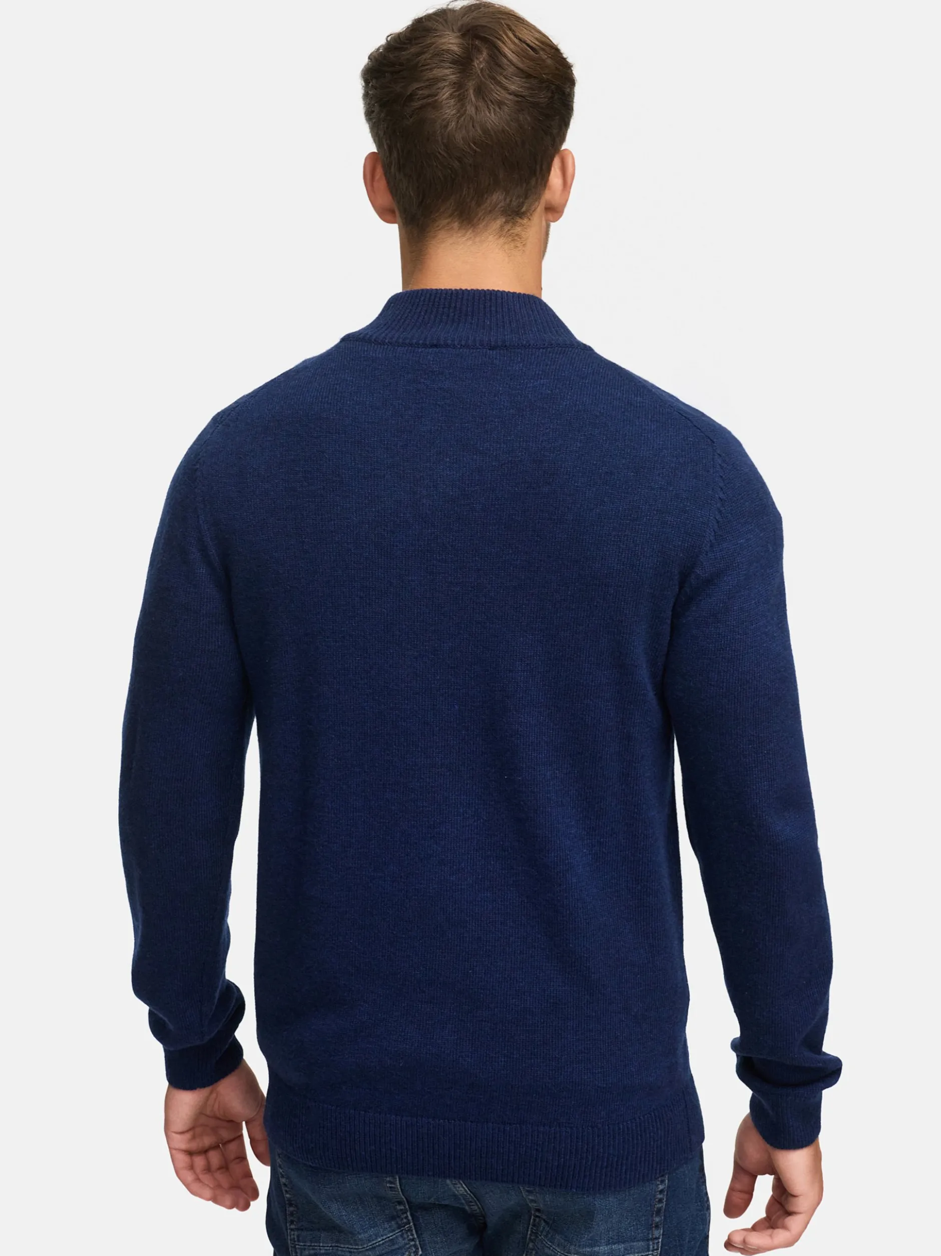 Indicode Herren Strickpullover - INMargous Half-Zip in blau