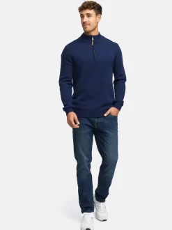 Indicode Herren Strickpullover - INMargous Half-Zip in blau