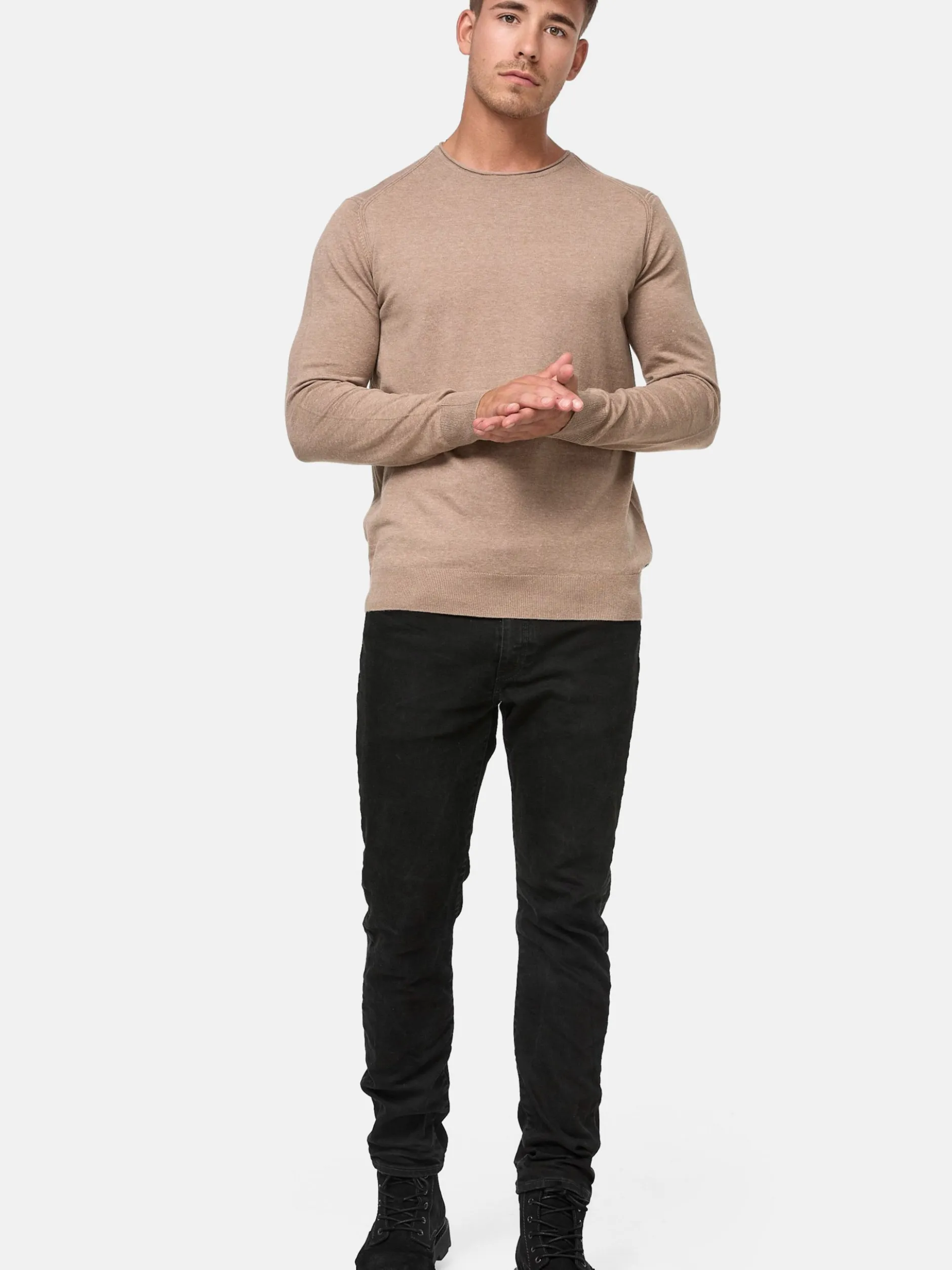 Indicode Herren Strickpullover - Gamal in beige