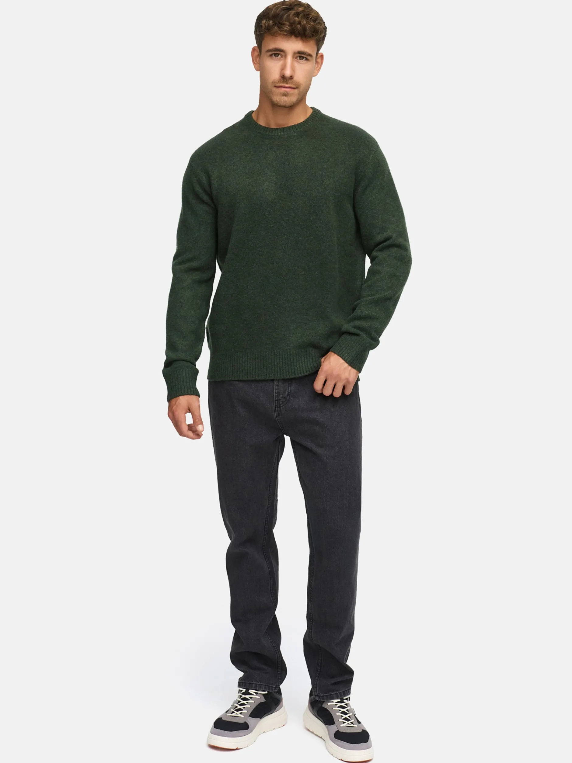 Indicode Herren Strickpullover - INTrax O-neck in oliv grün