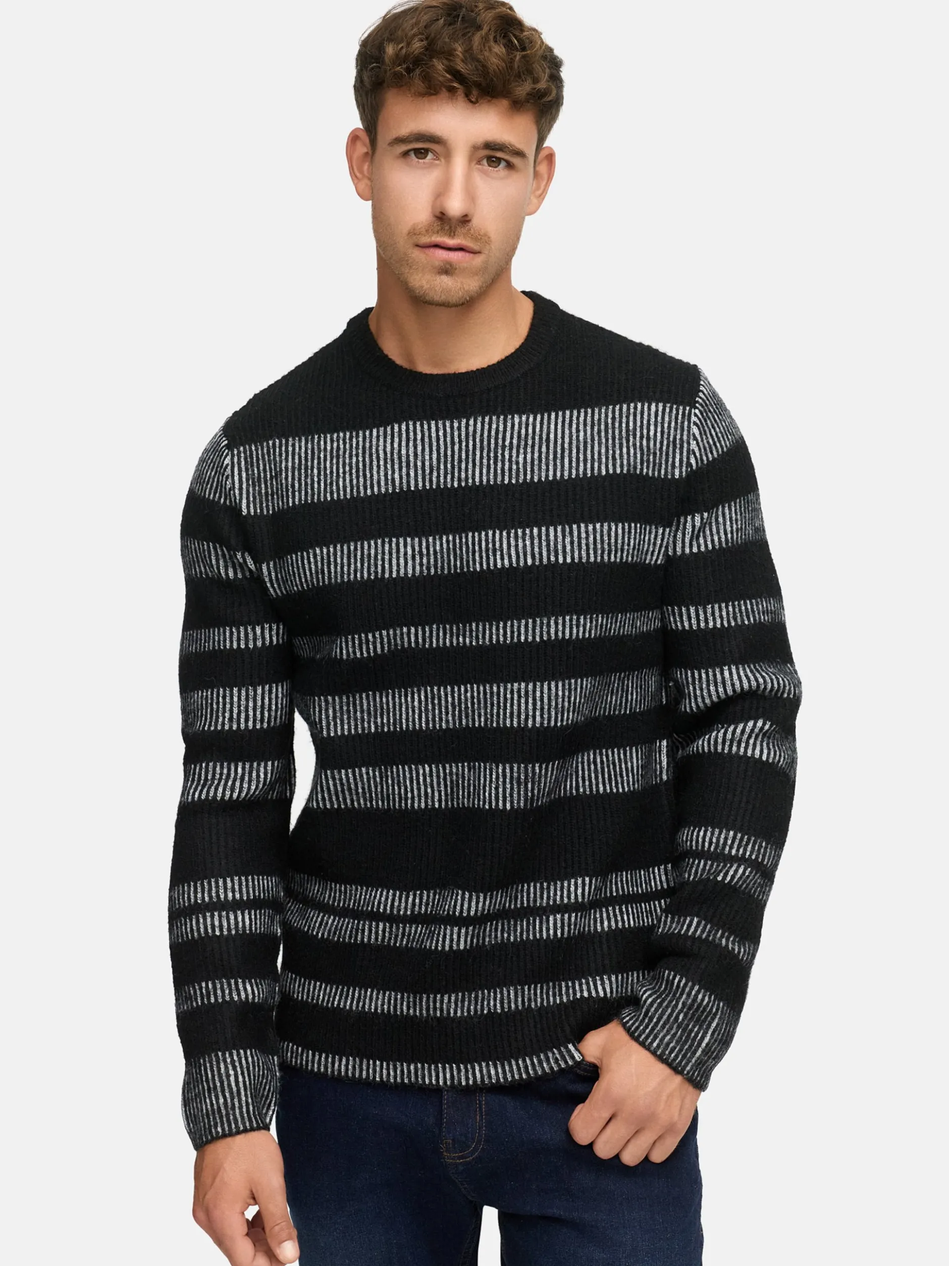 Indicode Herren Strickpullover - INKalle in schwarz grau