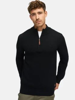 Indicode Herren Strickpullover - INMargous Half-Zip in schwarz