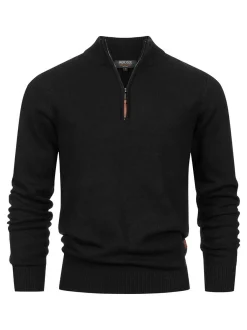 Indicode Herren Strickpullover - INMargous Half-Zip in schwarz