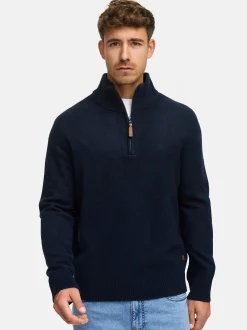 Indicode Herren Strickpullover - INTrax Half Zip in blau