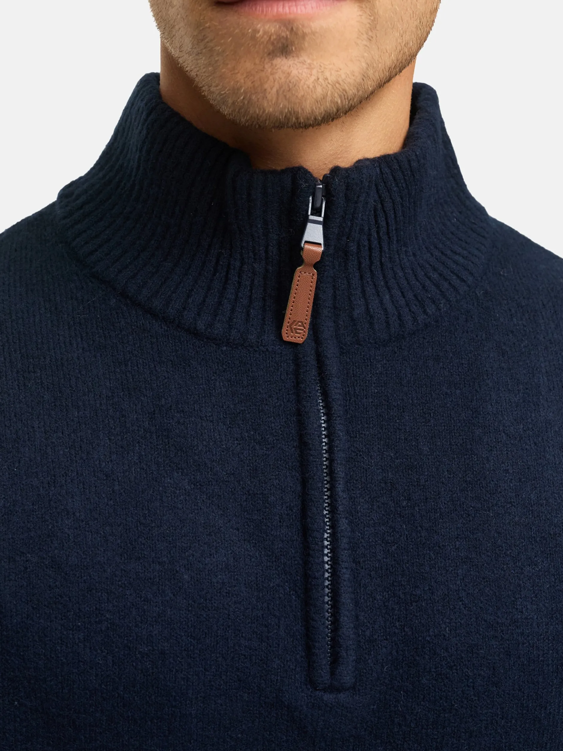 Indicode Herren Strickpullover - INTrax Half Zip in blau