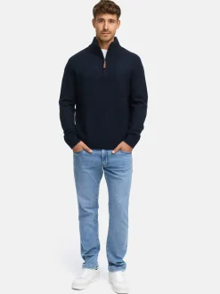 Indicode Herren Strickpullover - INTrax Half Zip in blau