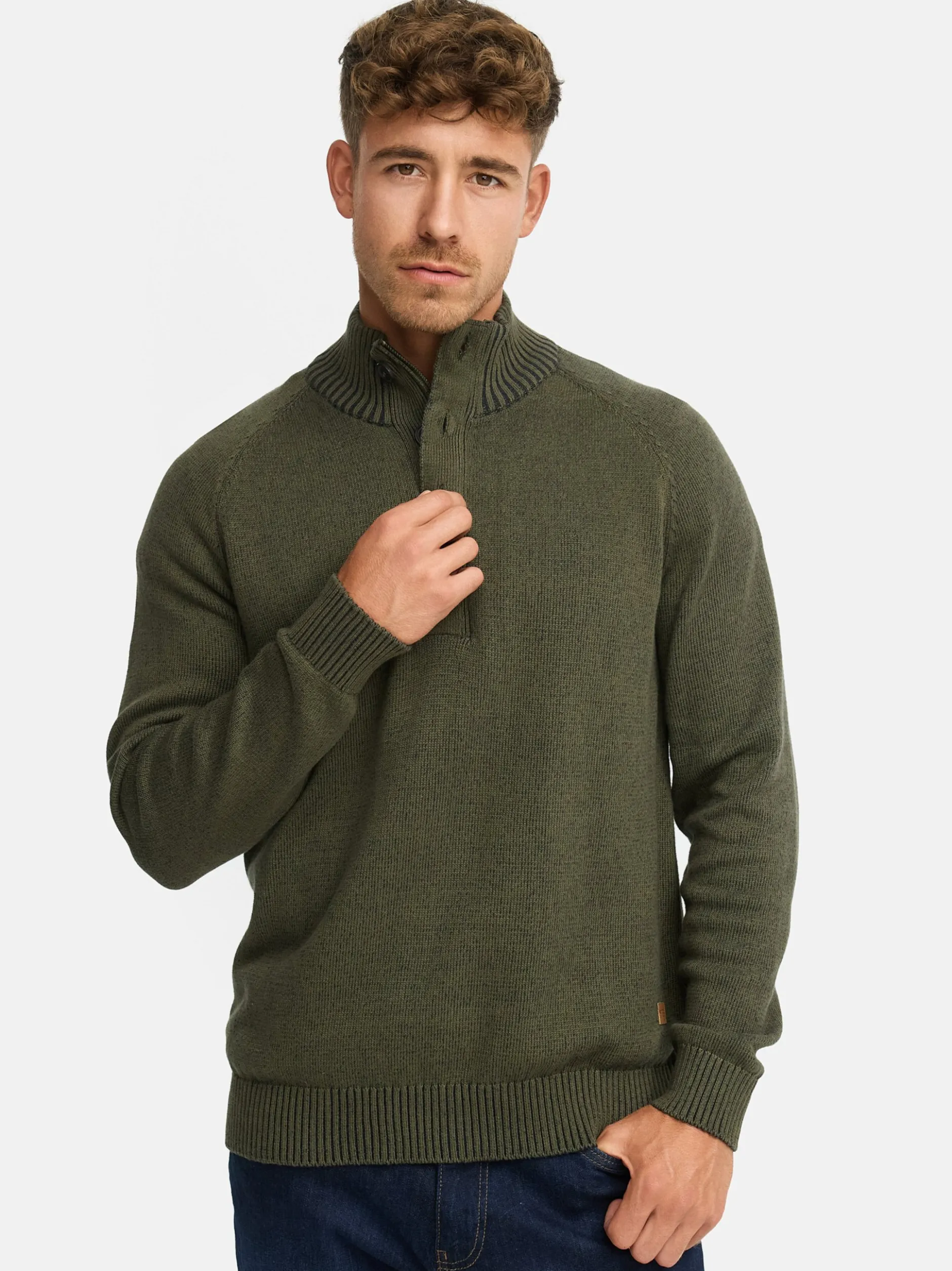 Indicode Herren Strickpullover - INRajas in khaki mehrfarbig