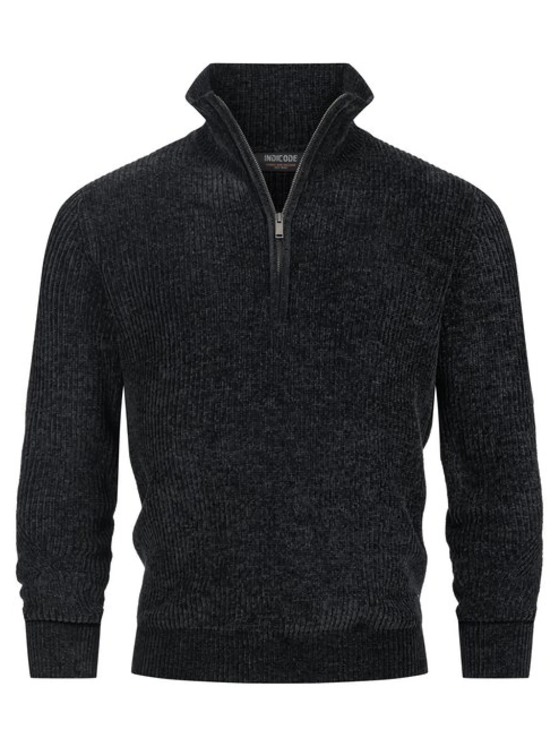Indicode Herren Strickpullover - INHunch Half Zip in schwarz