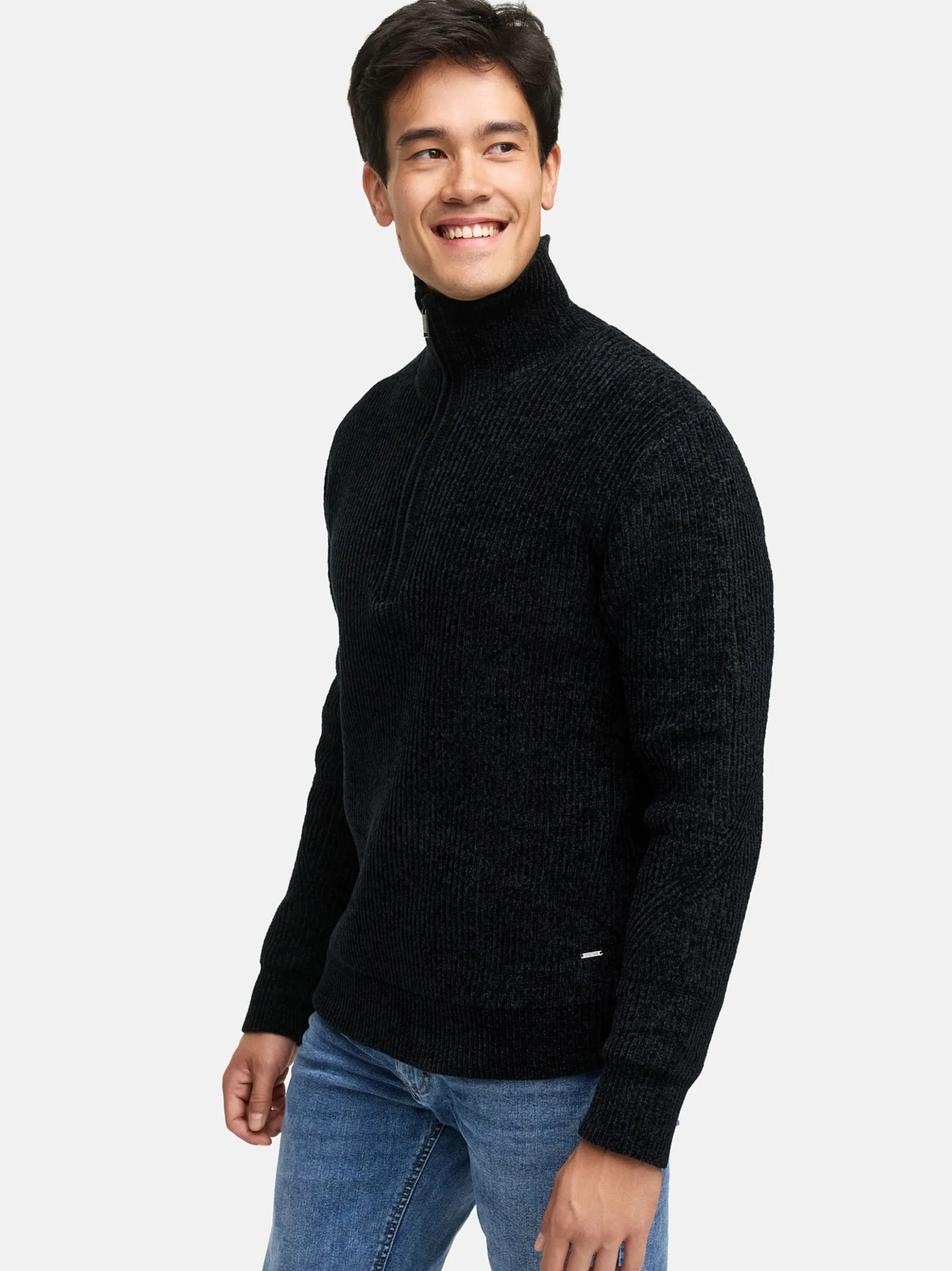 Indicode Herren Strickpullover - INHunch Half Zip in schwarz