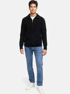 Indicode Herren Strickpullover - INHunch Half Zip in schwarz