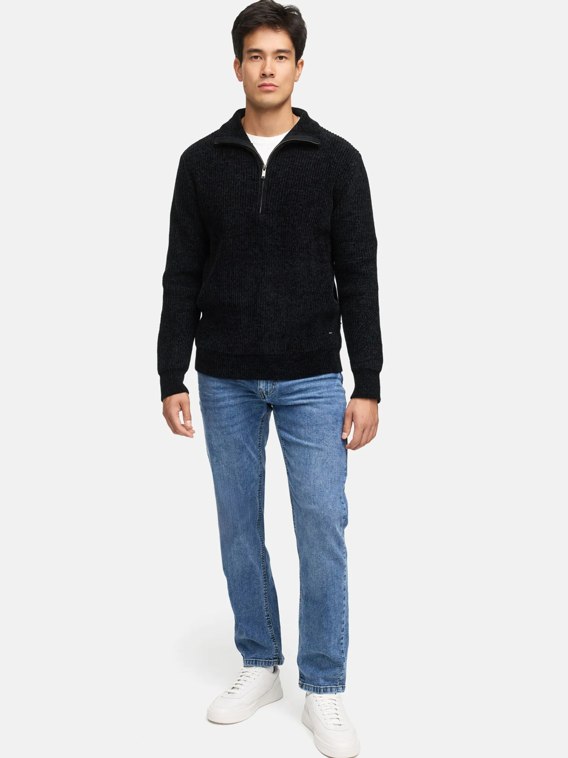 Indicode Herren Strickpullover - INHunch Half Zip in schwarz