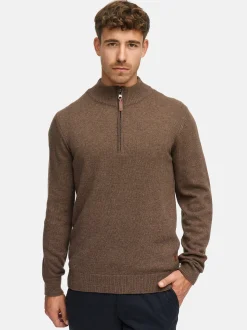 Indicode Herren Strickpullover - INMargous Half-Zip in braun