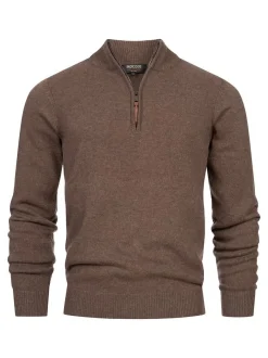 Indicode Herren Strickpullover - INMargous Half-Zip in braun